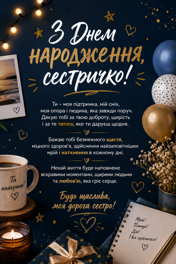 Зворушливі привітання з Днем народження для сестри картинка 2