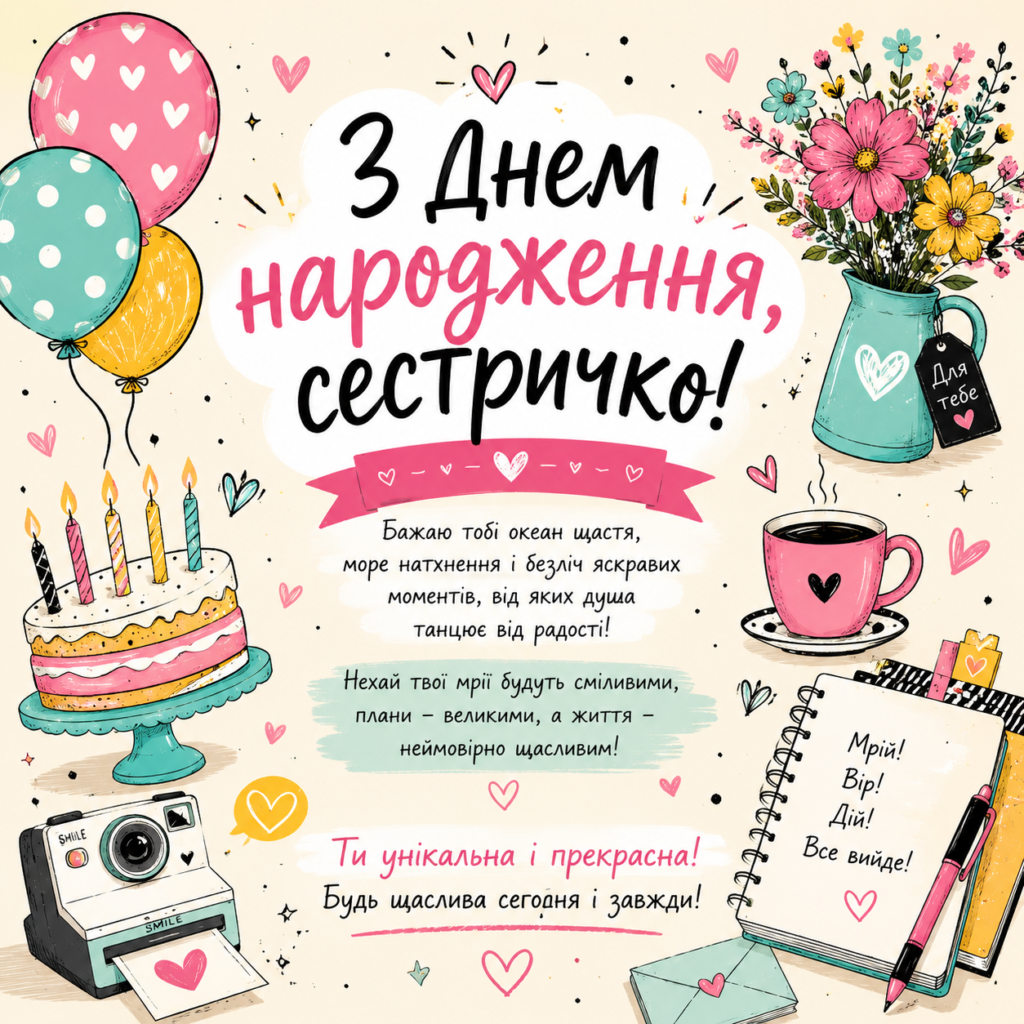 Зворушливі привітання з Днем народження для сестри картинка 4