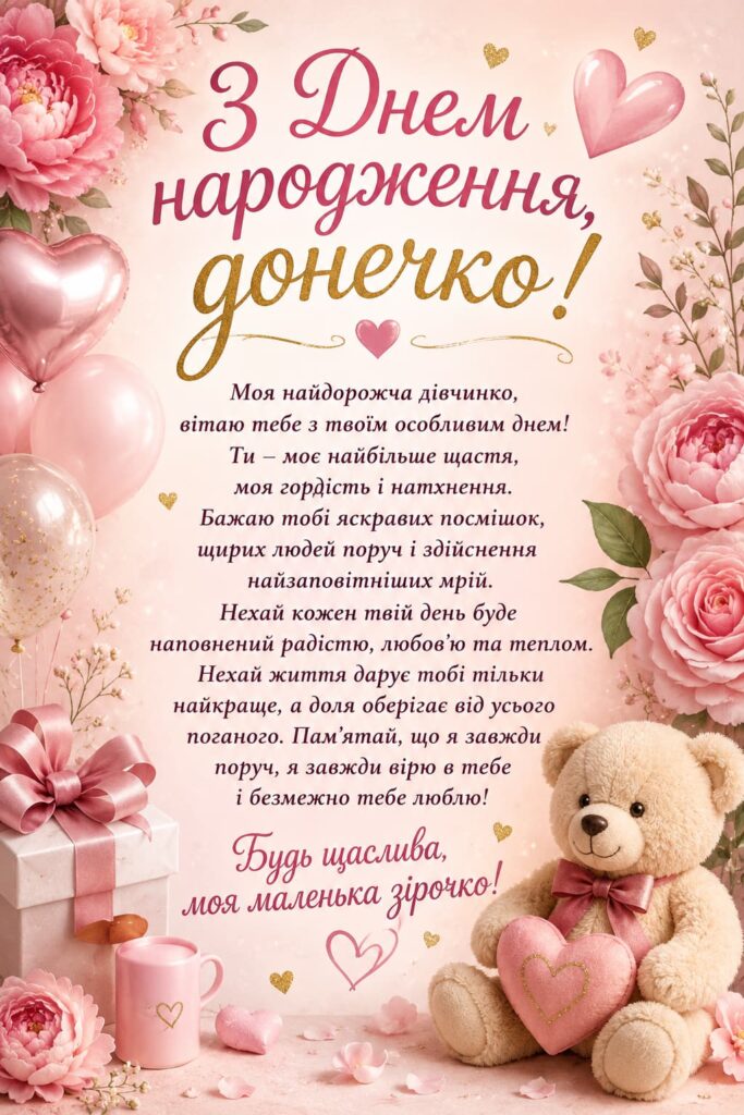 Зворушливі привітання з Днем народження донечці картинка 1