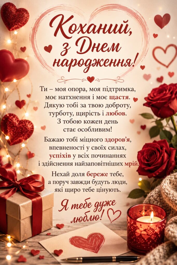 Зворушливі привітання з Днем народження коханому картинка 1