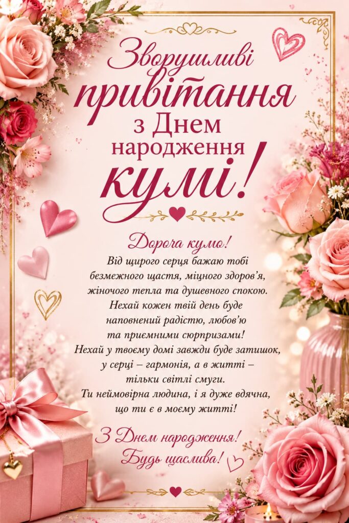 Зворушливі привітання з Днем народження кумі картинка 1
