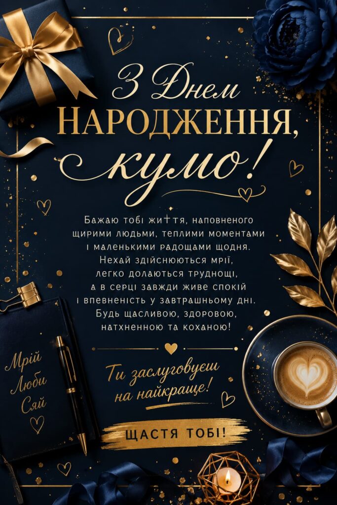 Зворушливі привітання з Днем народження кумі картинка 2