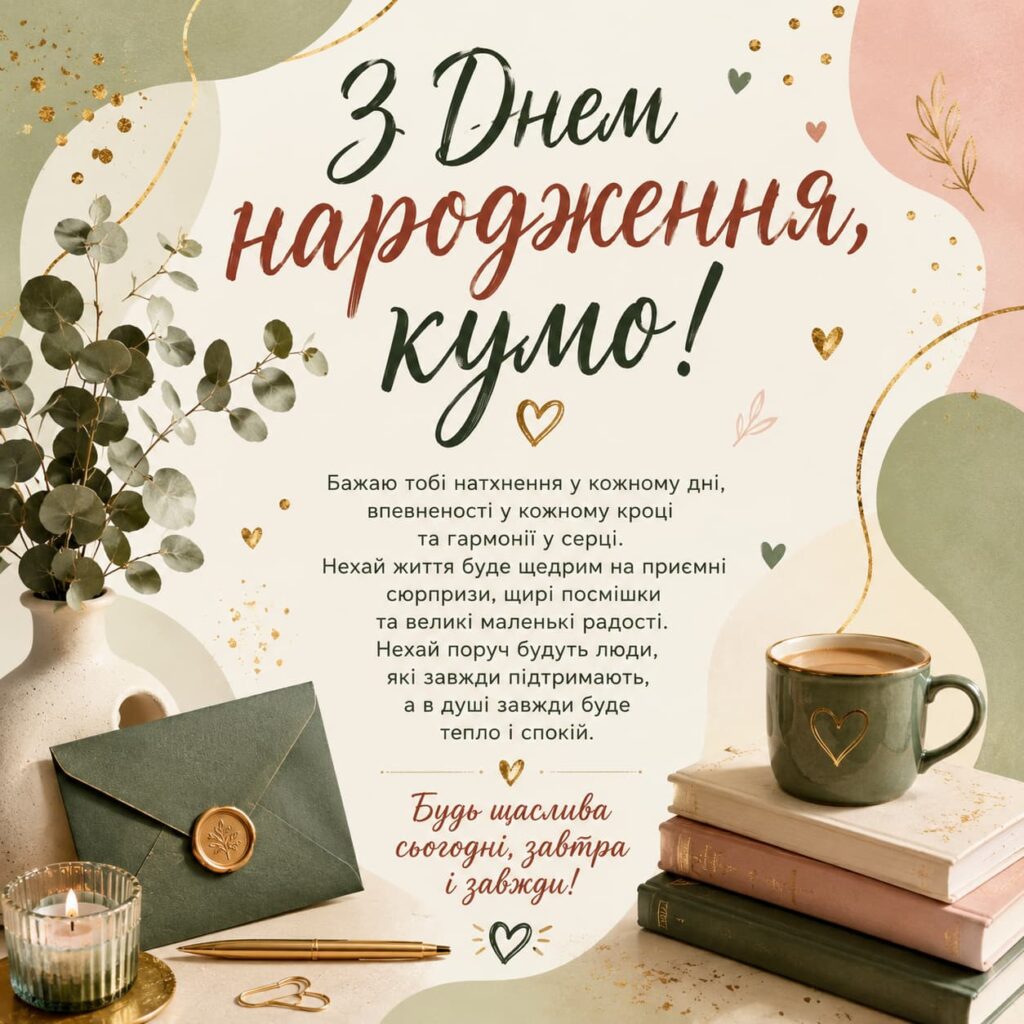 Зворушливі привітання з Днем народження кумі картинка 4