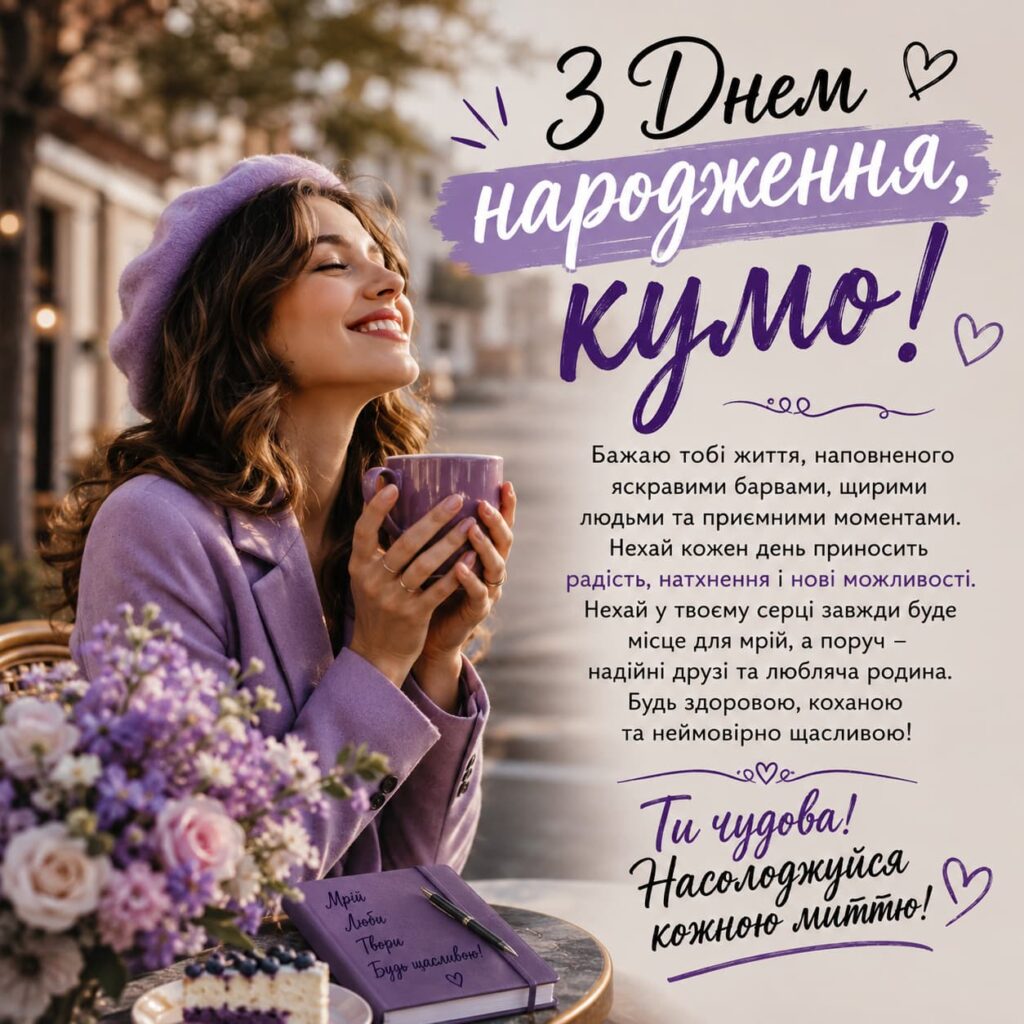 Зворушливі привітання з Днем народження кумі та картинки