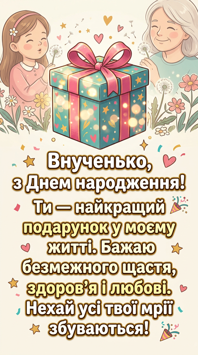 короткі зворушливі привітання з днем народження внучці у прозі (для листівок та смс)