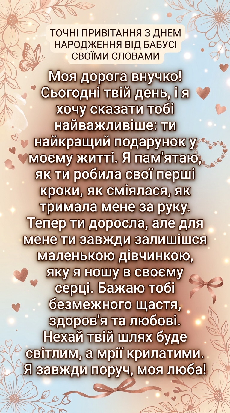 зворушливі привітання з днем народження внучці від бабусі своїми словами