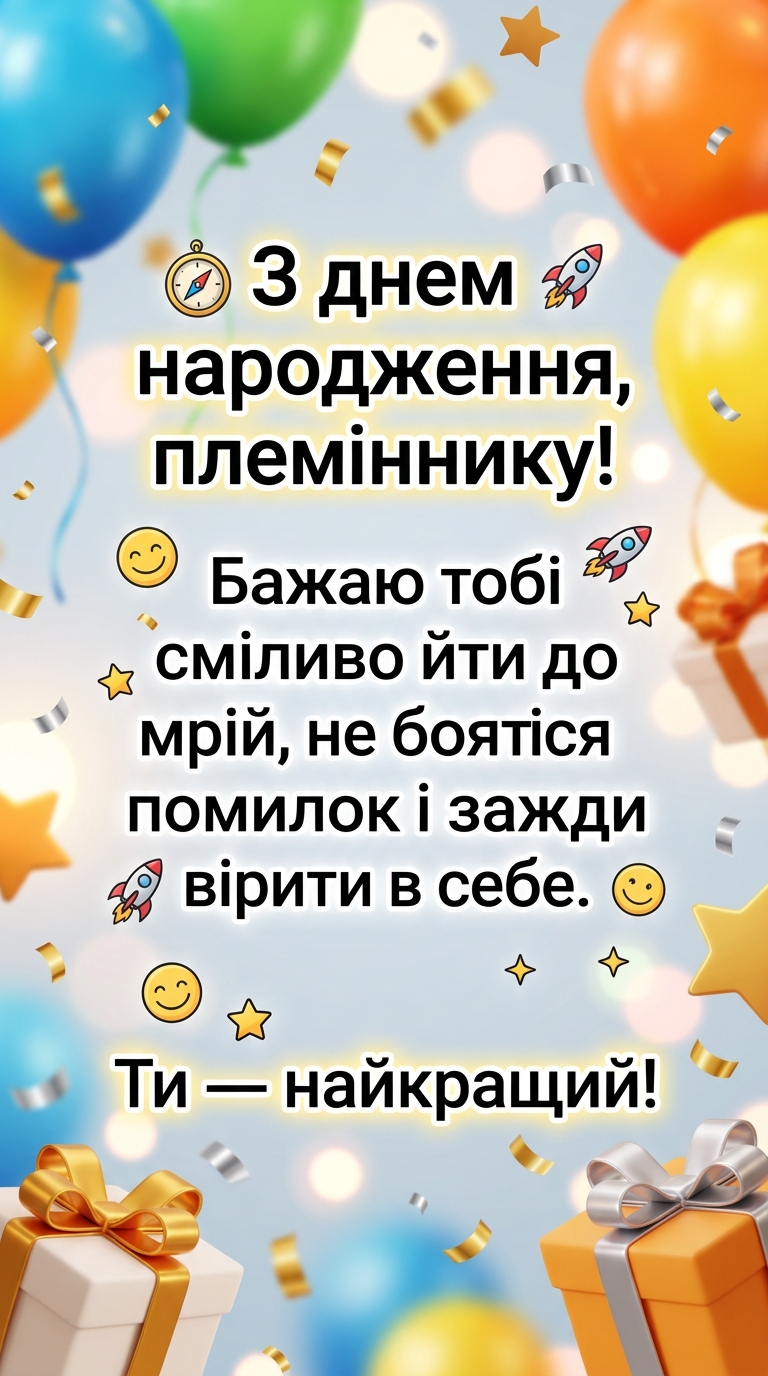 короткі привітання племінника з днем народження (до 50 слів)
