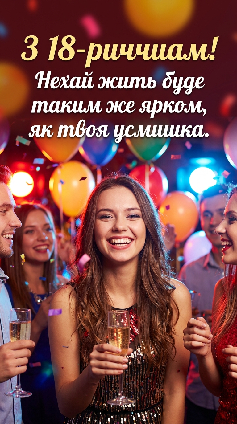 короткі привітання з 18 річчям дівчині для листівок та соцмереж