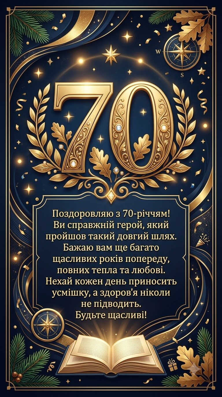 Короткі привітання з 70-річчям для СМС або месенджерів - картинка