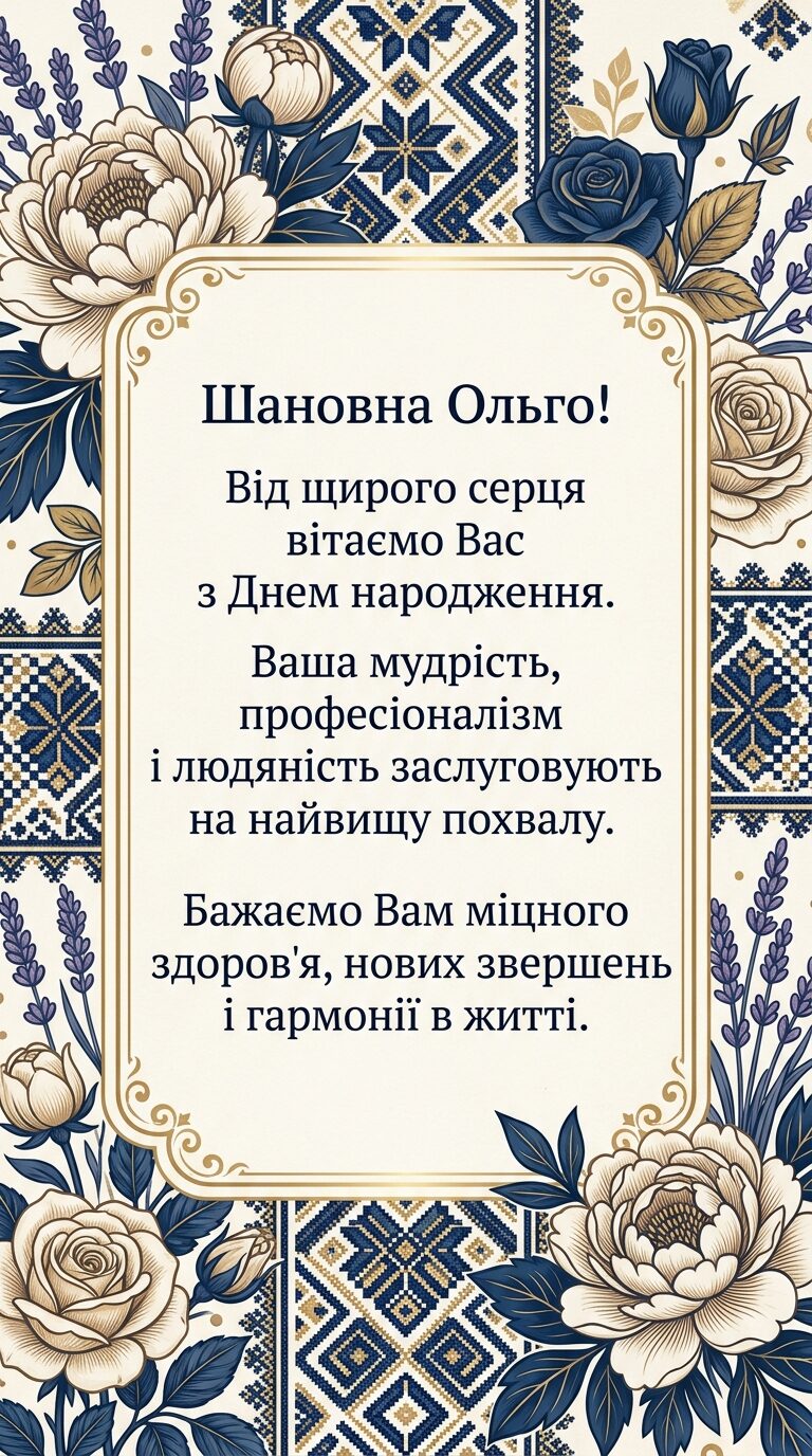 Офіційні привітання з Днем народження для Ольги (для керівниці, колеги, партнера) - картинка
