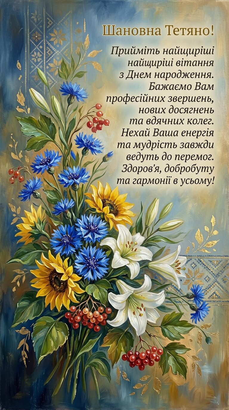 Офіційні привітання з Днем народження Тетяни для колеги або керівниці - картинка