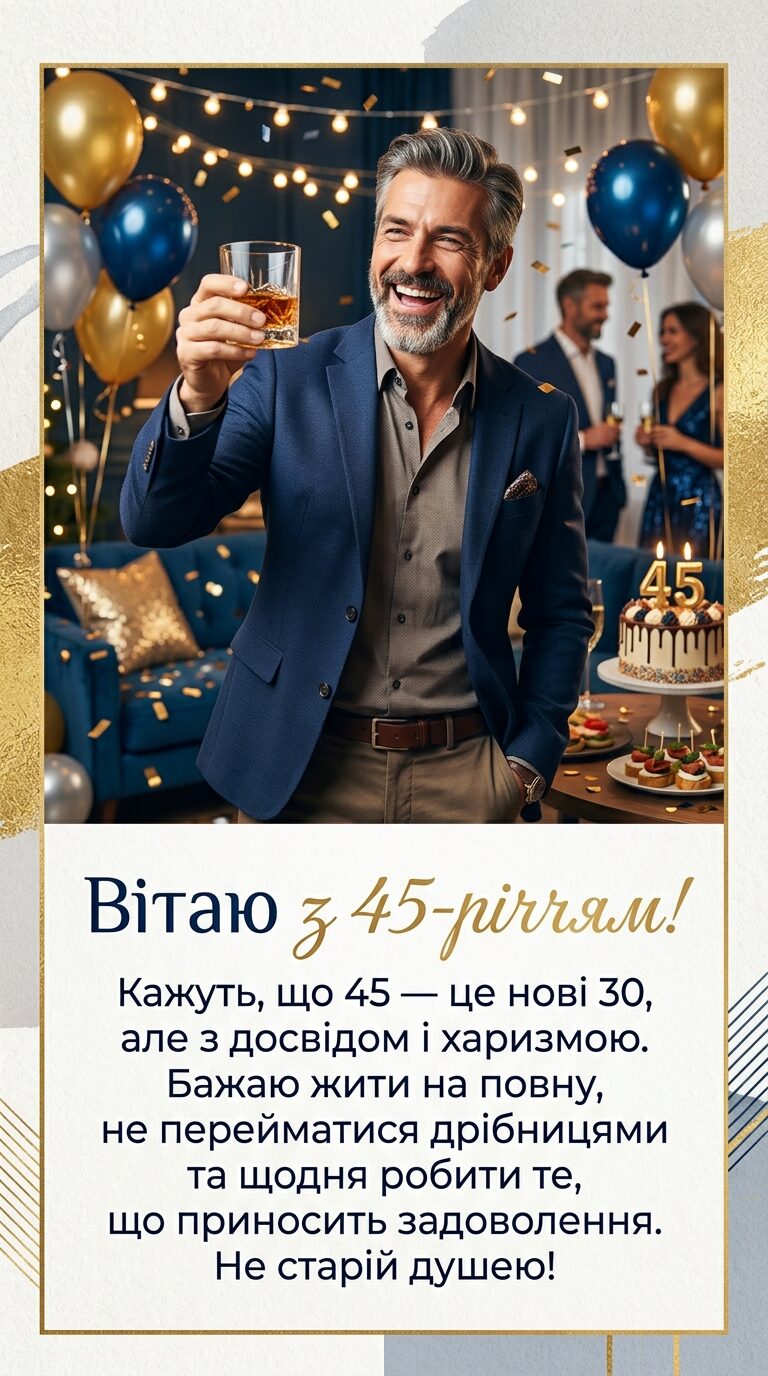 Оригінальні ідеї для привітання чоловіка з 45-річчям - картинка
