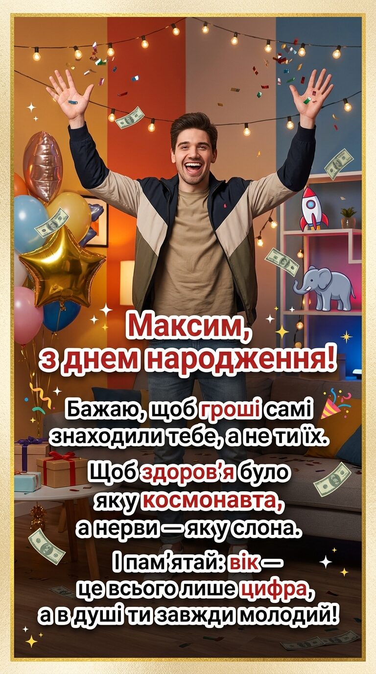 Прикольні привітання для Максима з гумором - картинка