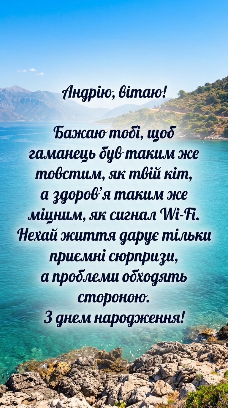 Прикольні привітання з днем народження Андрію з гумором - картинка