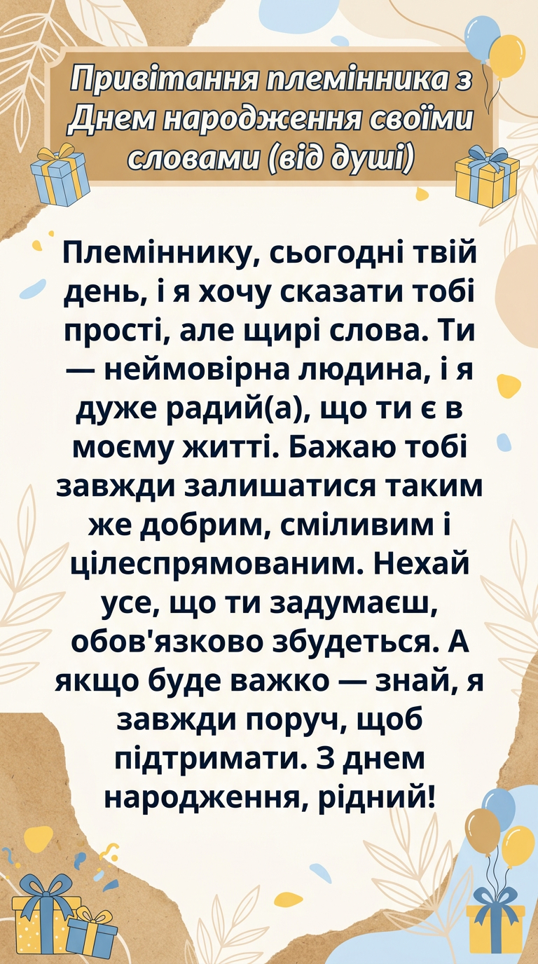 привітання племінника з днем народження своїми словами (від душі)