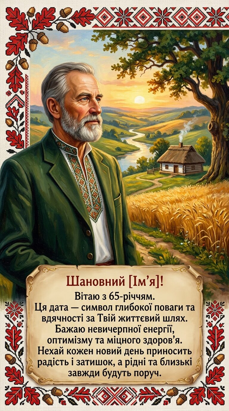 Привітання з ювілеєм 65 років чоловіку в прозі - картинка