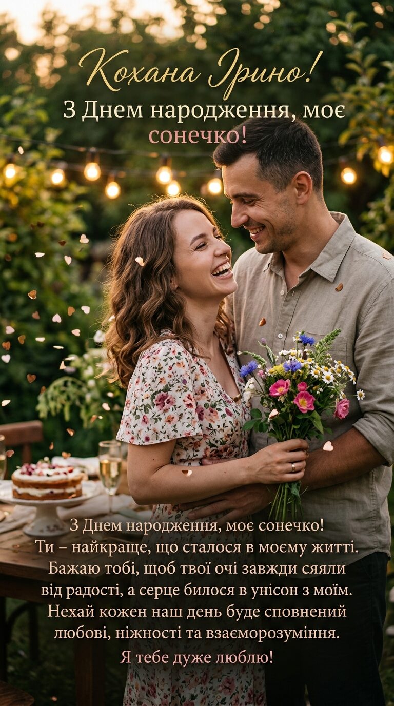 Романтичні привітання Ірині з Днем народження для коханої - картинка