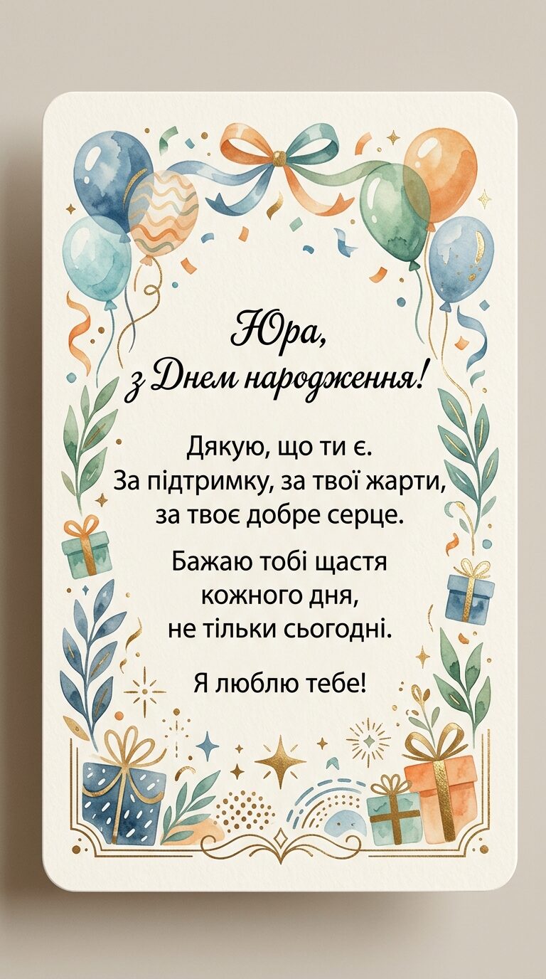 Щирі привітання своїми словами для Юри - картинка