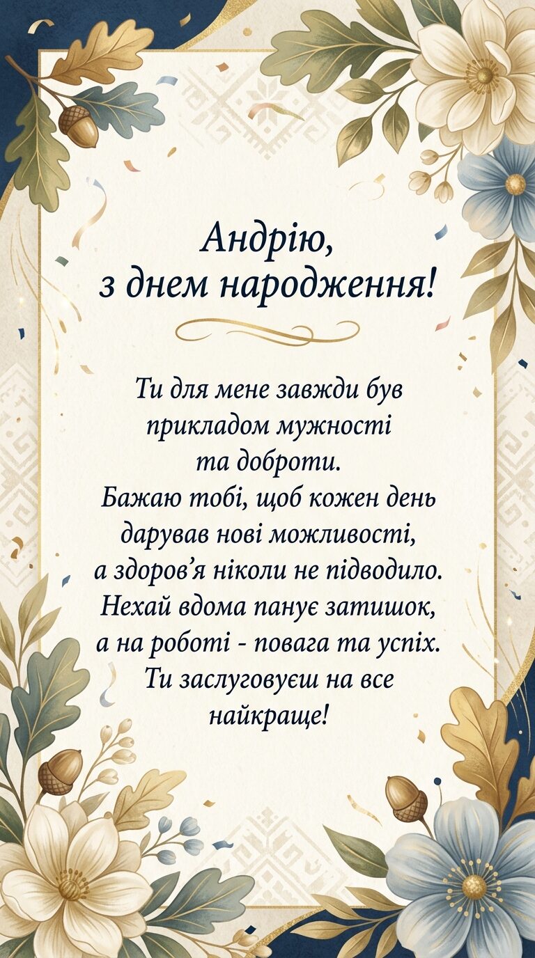 Щирі привітання з днем народження Андрію своїми словами - картинка