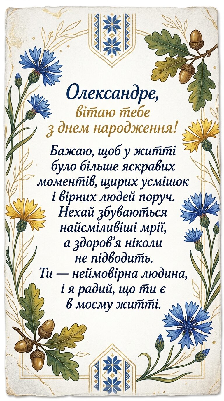 Щирі привітання з днем народження Олександру своїми словами - картинка