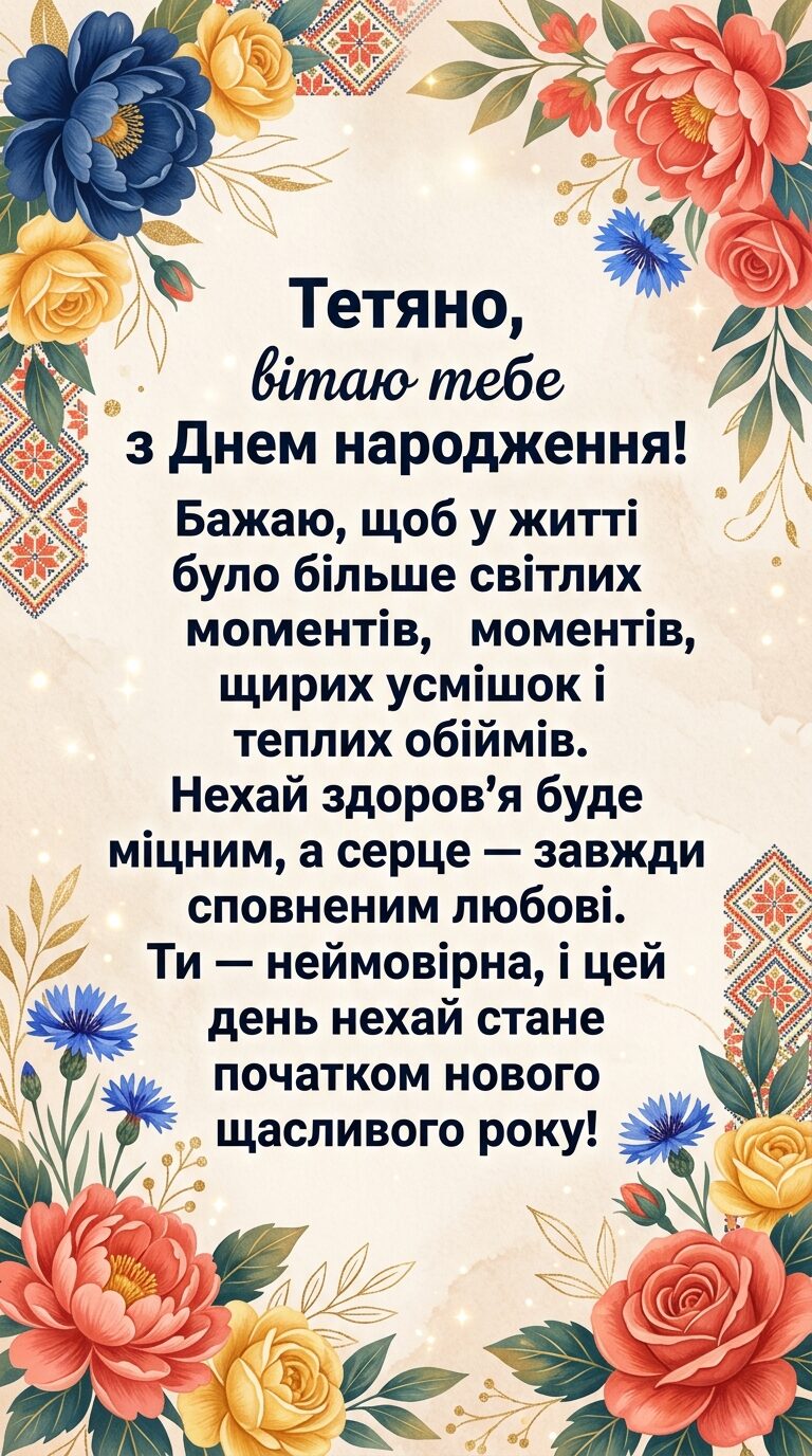 Щирі привітання з Днем народження Тетяни своїми словами - картинка