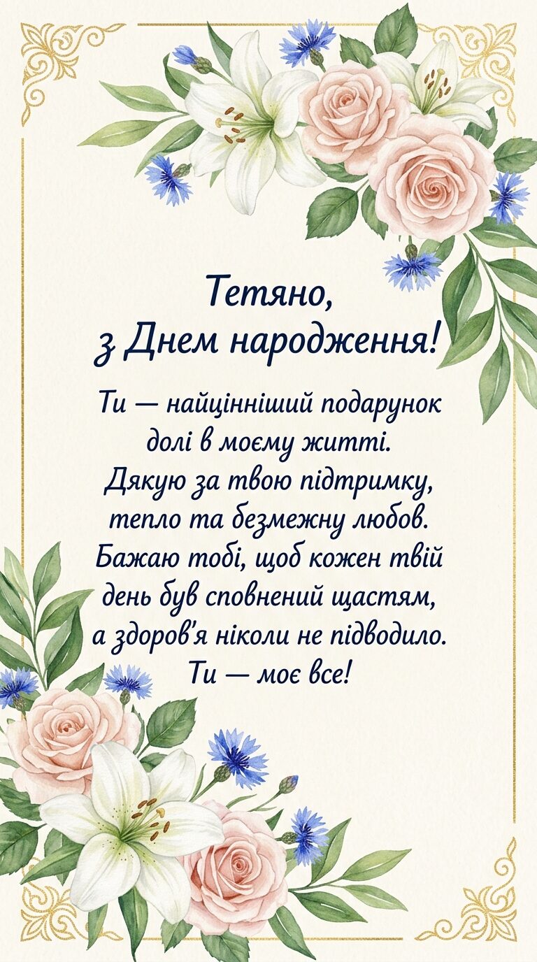 Зворушливі привітання з Днем народження Тетяни до сліз - картинка