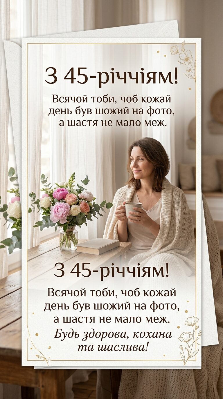 Короткі привітання з 45-річчям жінці - картинка