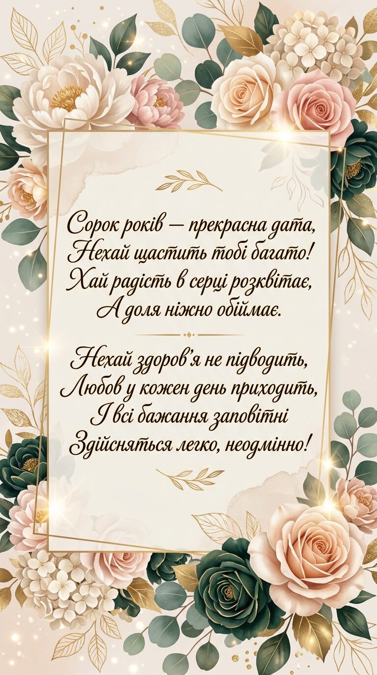 Красиві привітання з 40-річчям жінці віршем - картинка
