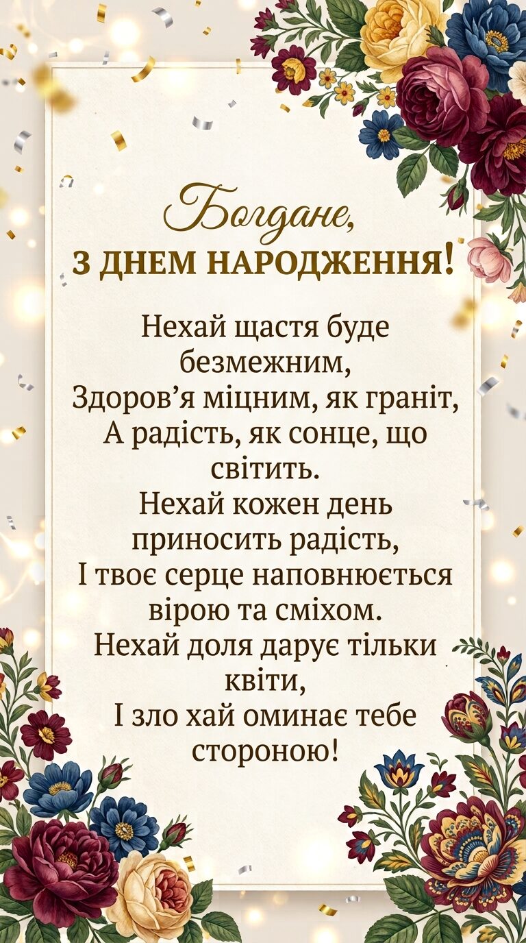 Красиві вітання з днем народження Богдану у віршах - картинка