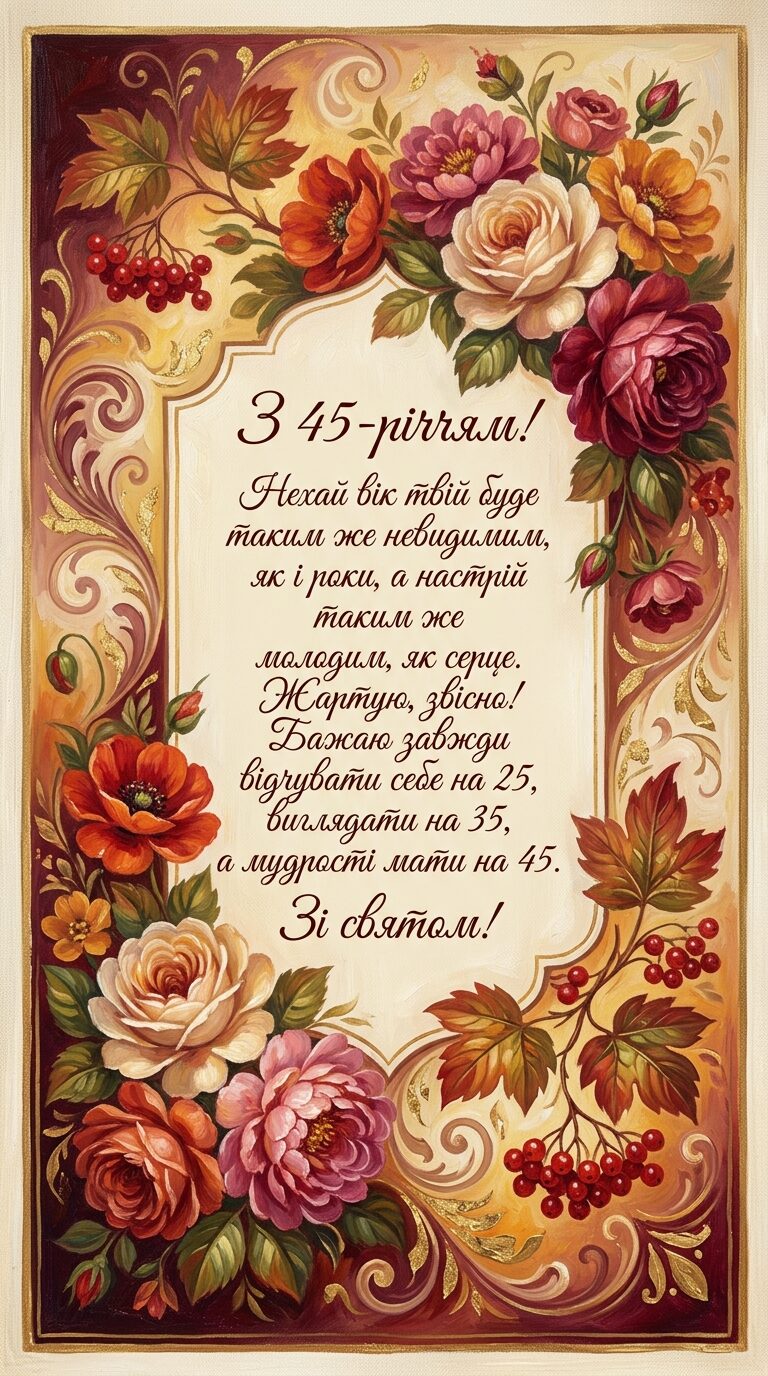 Прикольні привітання з 45-річчям жінці своїми словами - картинка