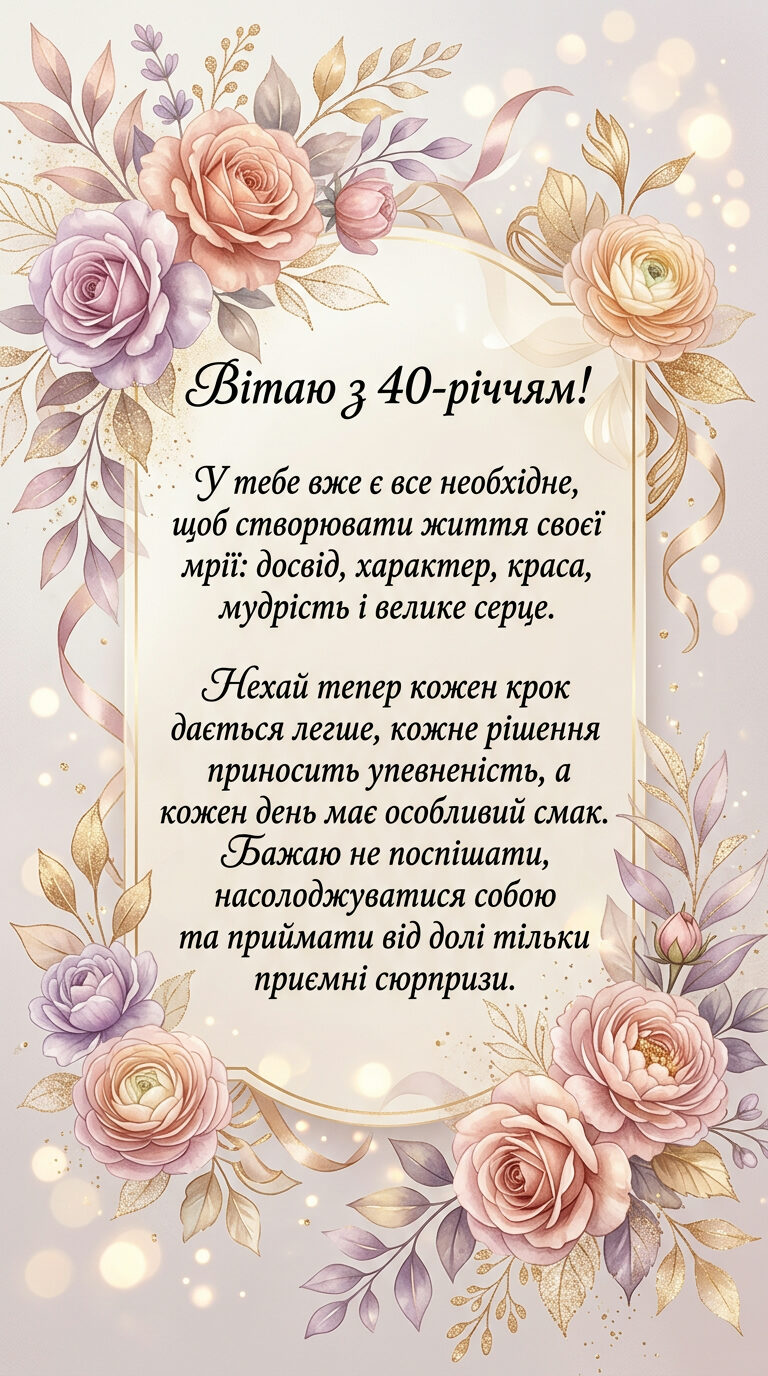 Привітання з 40-річчям жінці прозою - картинка