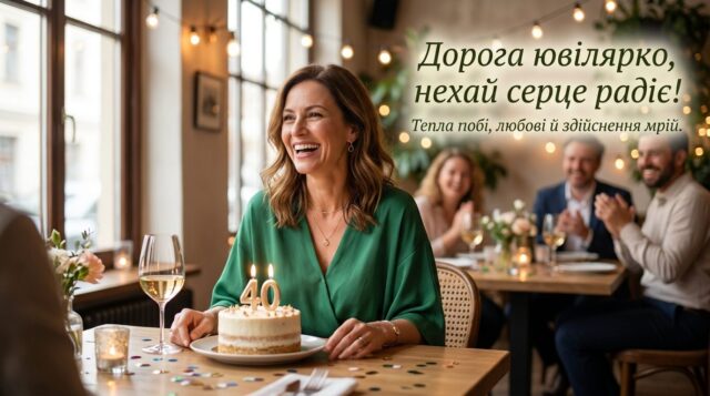 Святкова композиція з квітами та подарунком до сорокаріччя жінки