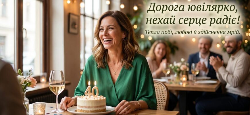 Святкова композиція з квітами та подарунком до сорокаріччя жінки