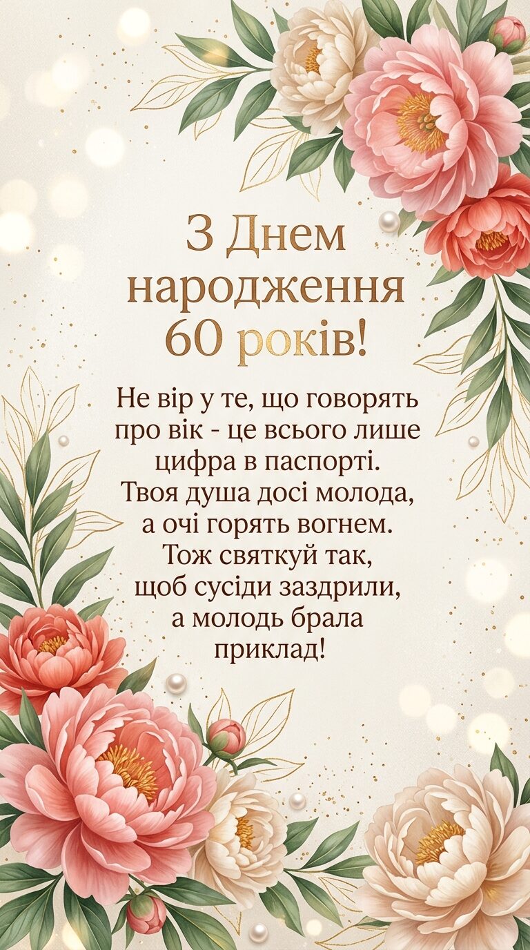 Привітання з 60-річчям жінці прикольні та з гумором - картинка
