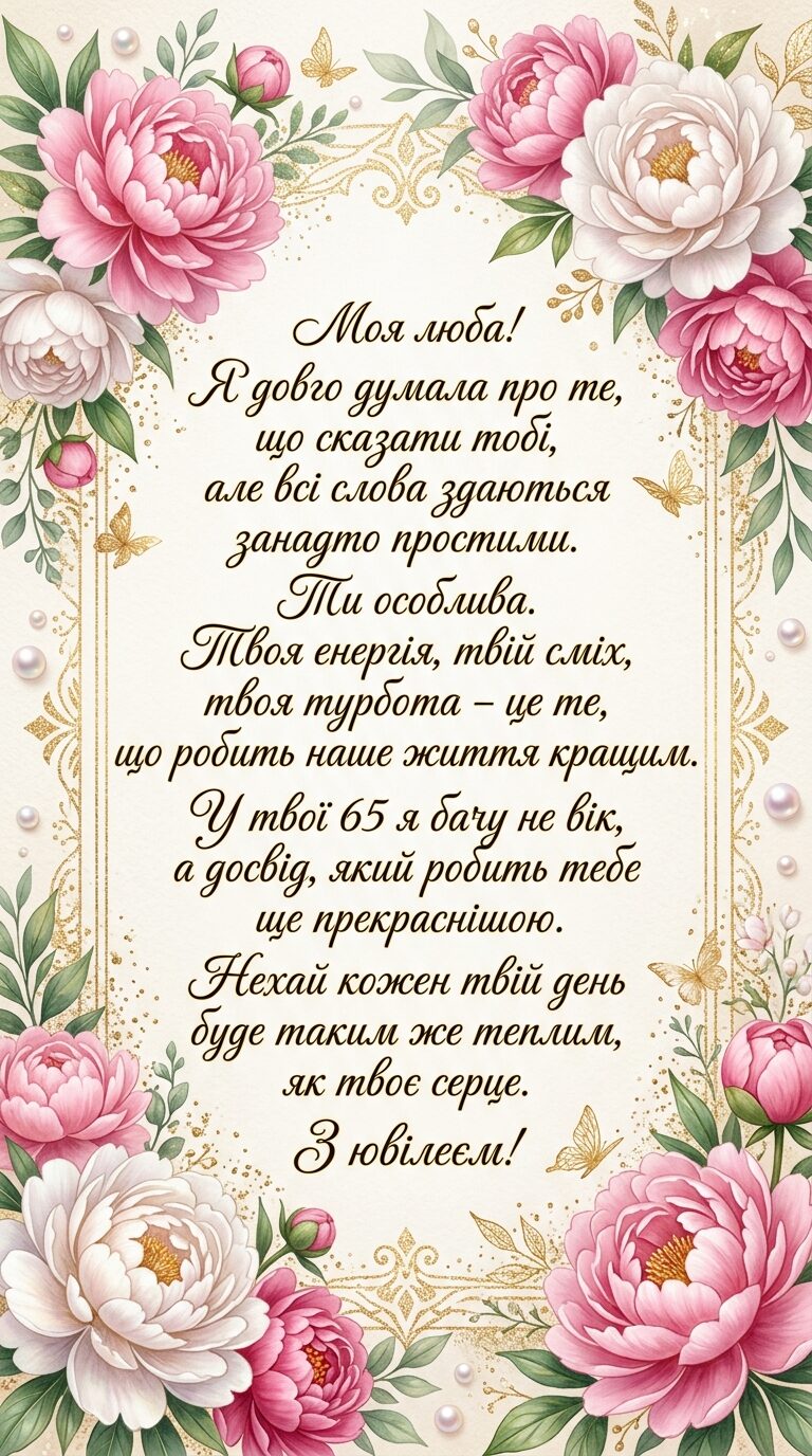 Привітання з 65-річчям жінці своїми словами - картинка