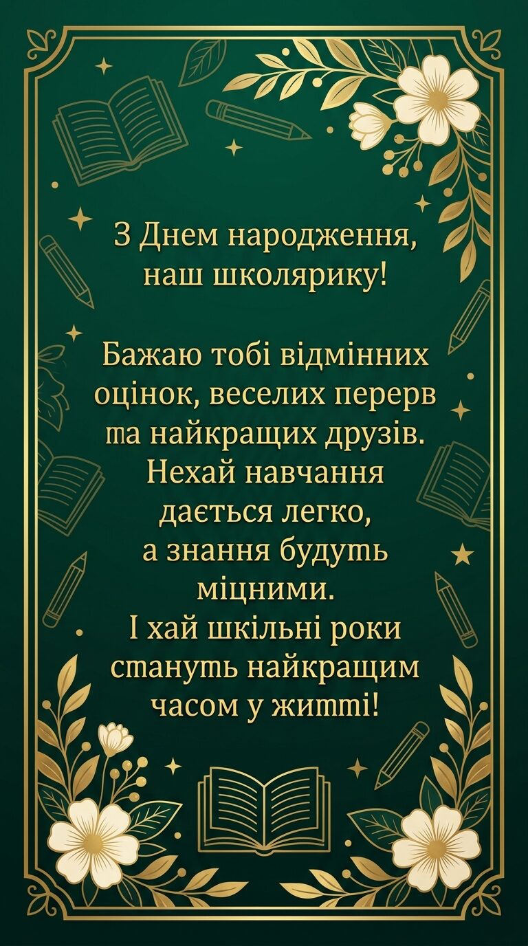 Привітання з Днем народження хлопчика школяра - картинка