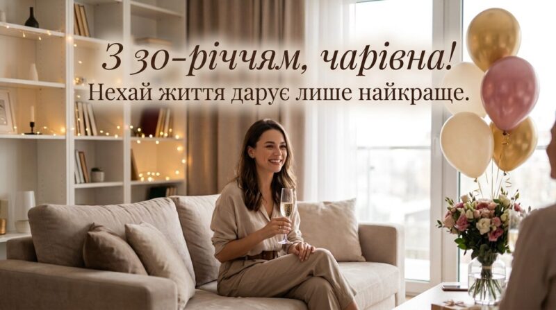 Яскрава листівка з привітанням з 30-річчям жінці