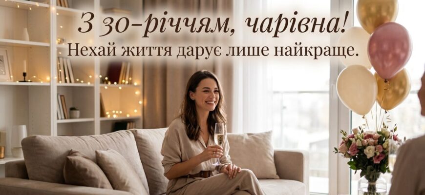Яскрава листівка з привітанням з 30-річчям жінці