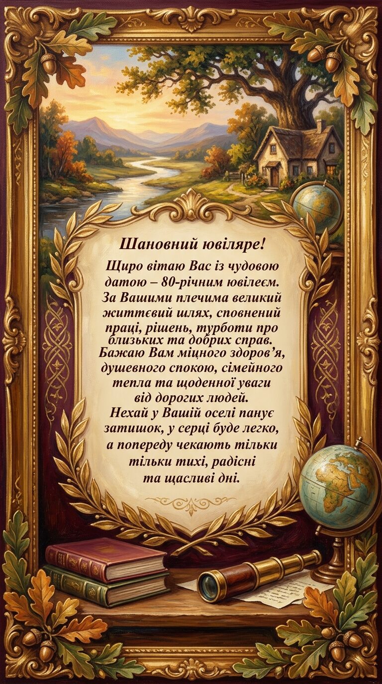 Щирі привітання чоловікові з 80-річним ювілеєм - картинка