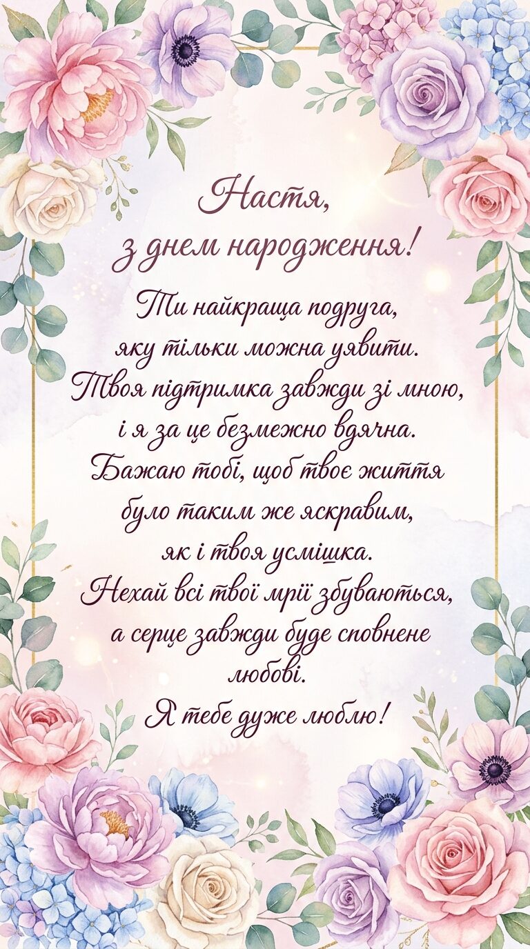 З днем народження Настя своїми словами: зворушливі побажання - картинка