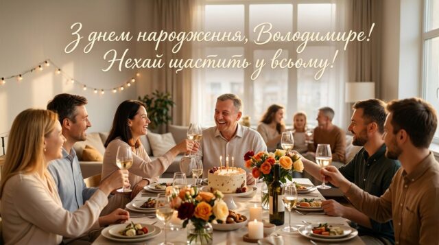 Яскрава листівка з днем народження для чоловіка на ім'я Володимир