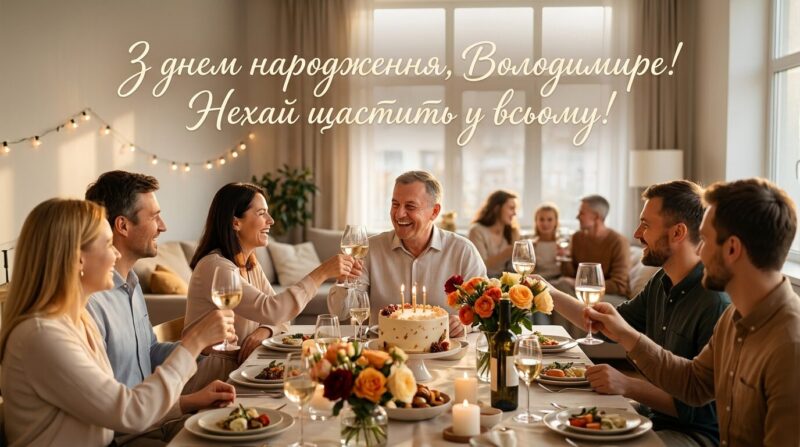 Яскрава листівка з днем народження для чоловіка на ім'я Володимир