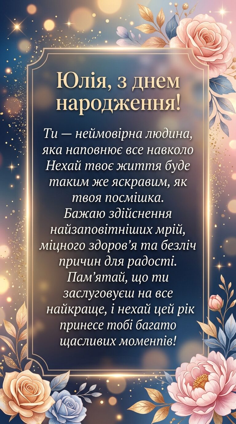З днем народження, Юля: щирі привітання своїми словами - картинка