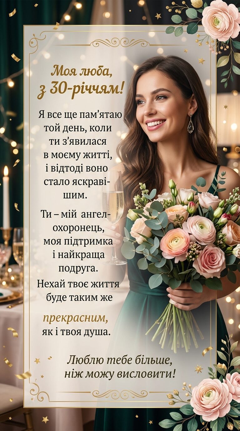 Зворушливі привітання з 30-річчям жінці до сліз - картинка