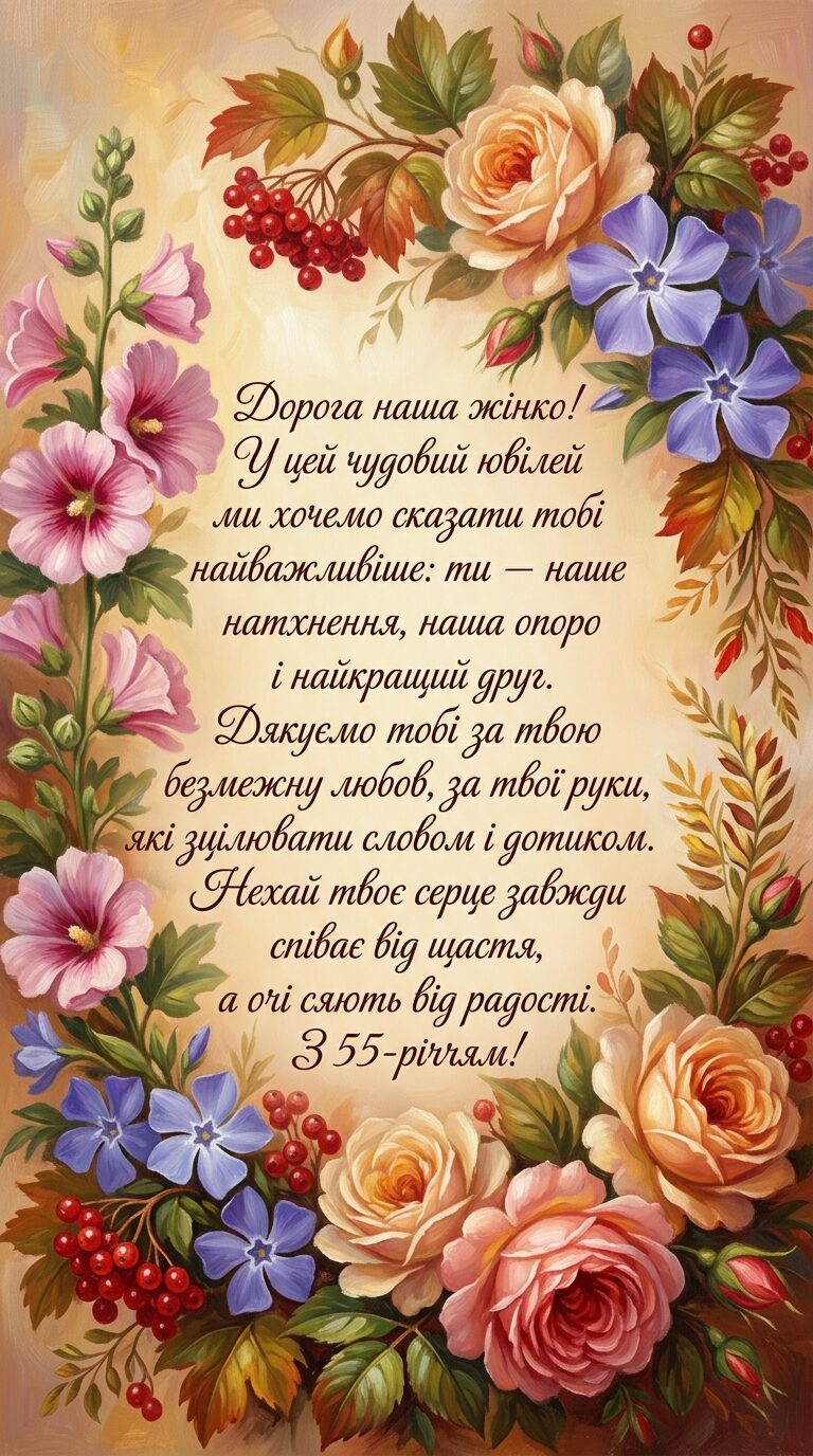 Зворушливі привітання з 55-річчям жінці до сліз - картинка