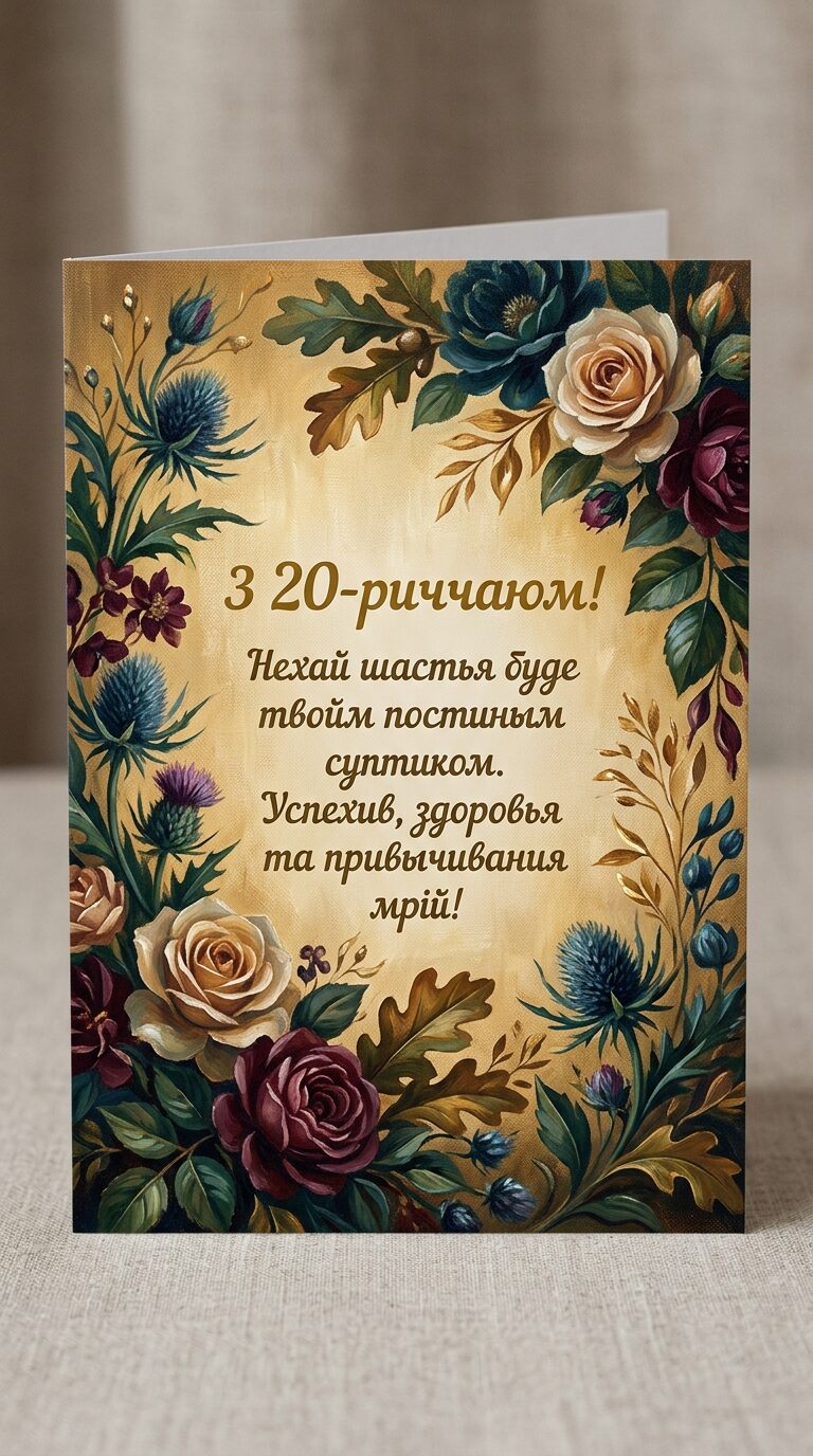 Короткі привітання з 20-річчям для SMS та месенджерів - картинка
