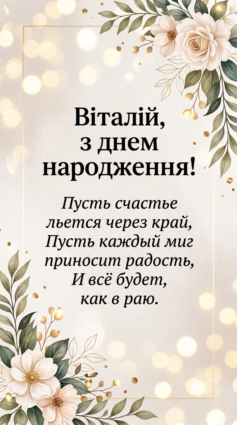 Красиві вірші з днем народження Віталій - картинка
