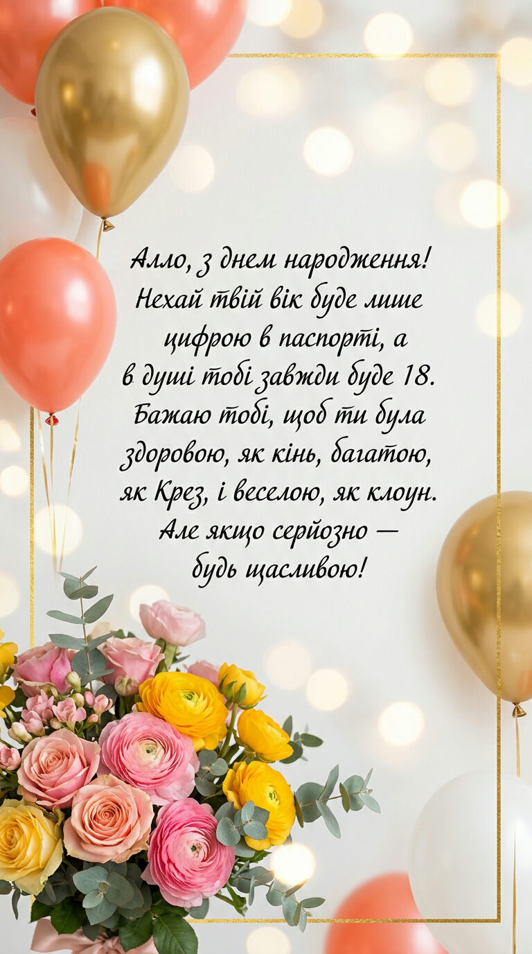 Прикольні та веселі привітання для Алли з днем народження - картинка