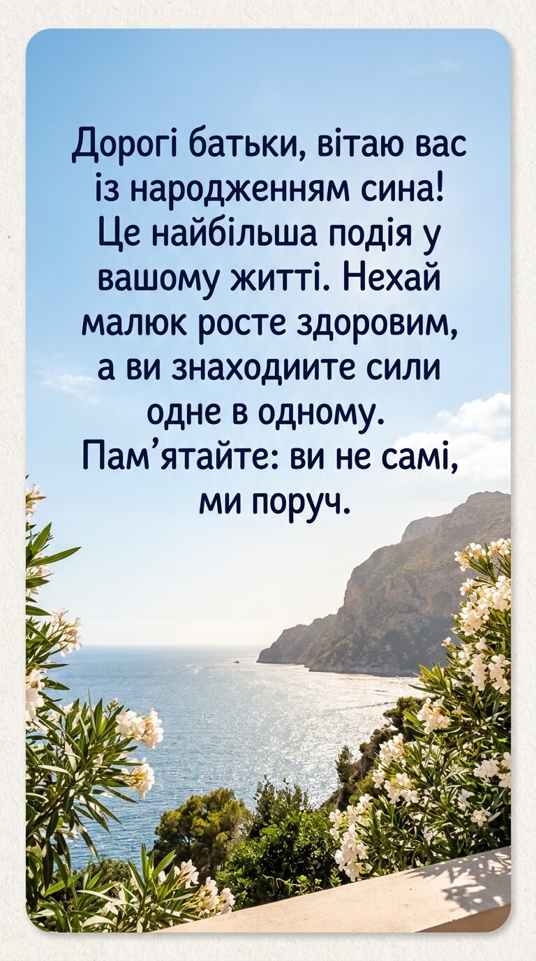 Привітання батькам з народженням сина своїми словами - картинка