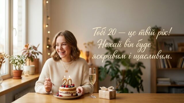 Святкова листівка з привітанням з 20 річчям дівчині